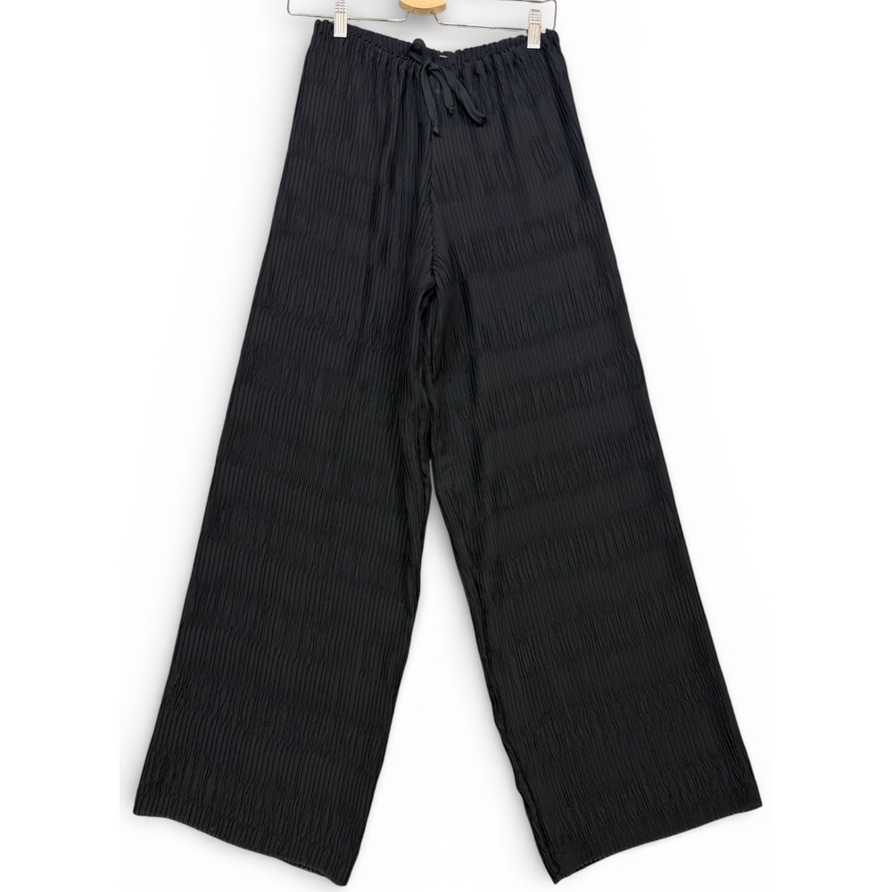 Komarov Palazzo Pants Womens S Black Pleated Wide Leg Drawstring Pull On NEW